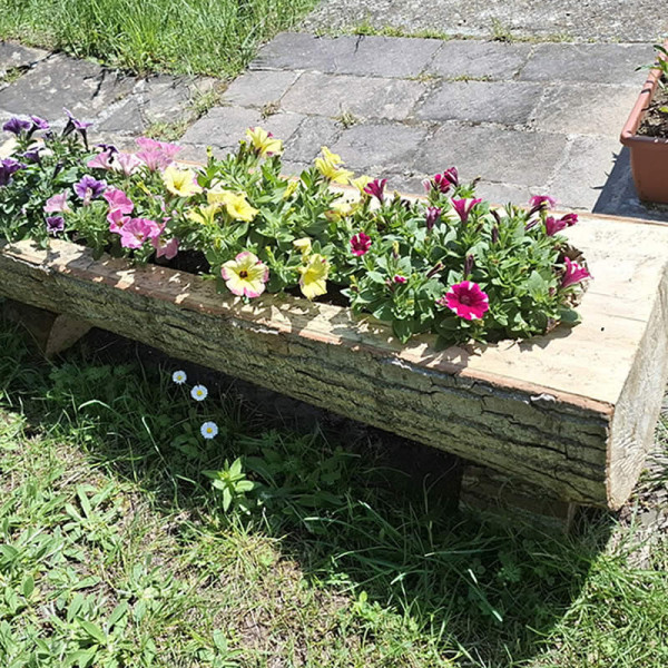 Fioriera in tronco di legno massello stagionato - 130 cm