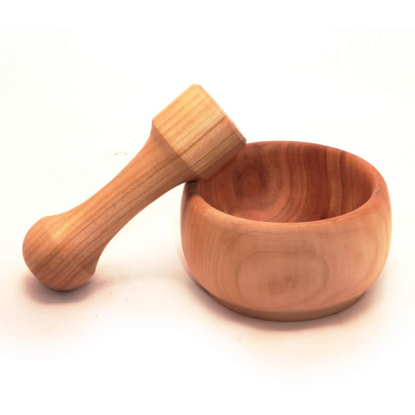Mortaio con pestello da cucina in legno massello di quercia bio